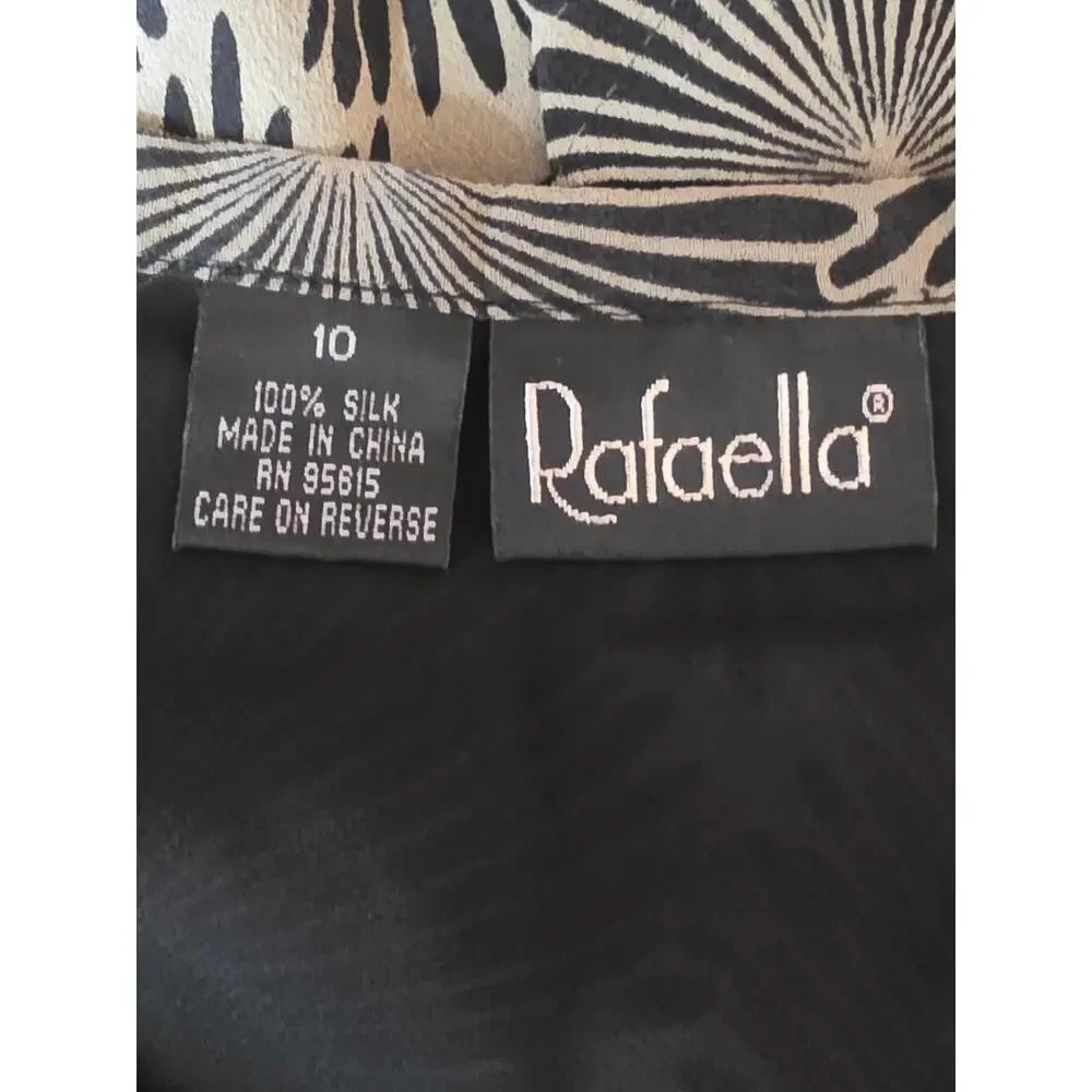 Rafaella 100% Silk Skirt Size 10 Black Beige Floral Midi Ruffle Hem